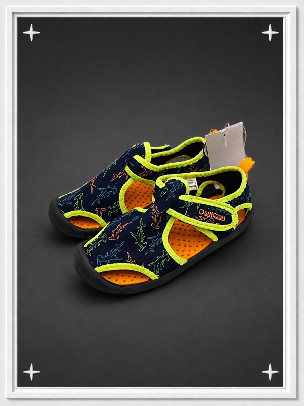 Neon Shark Print Water Sandals | Kid's 9 NWT
